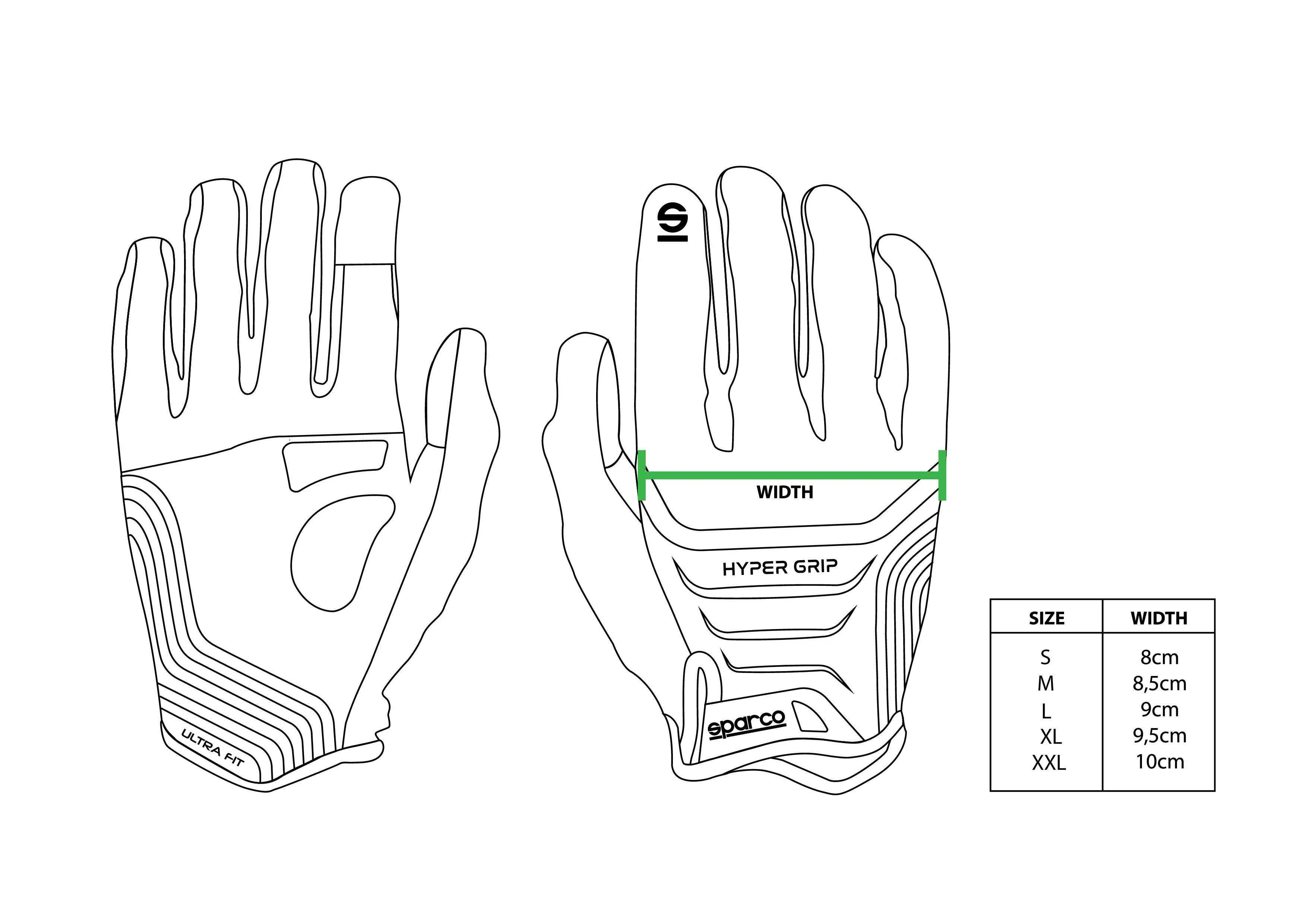 Size chart for product 1302